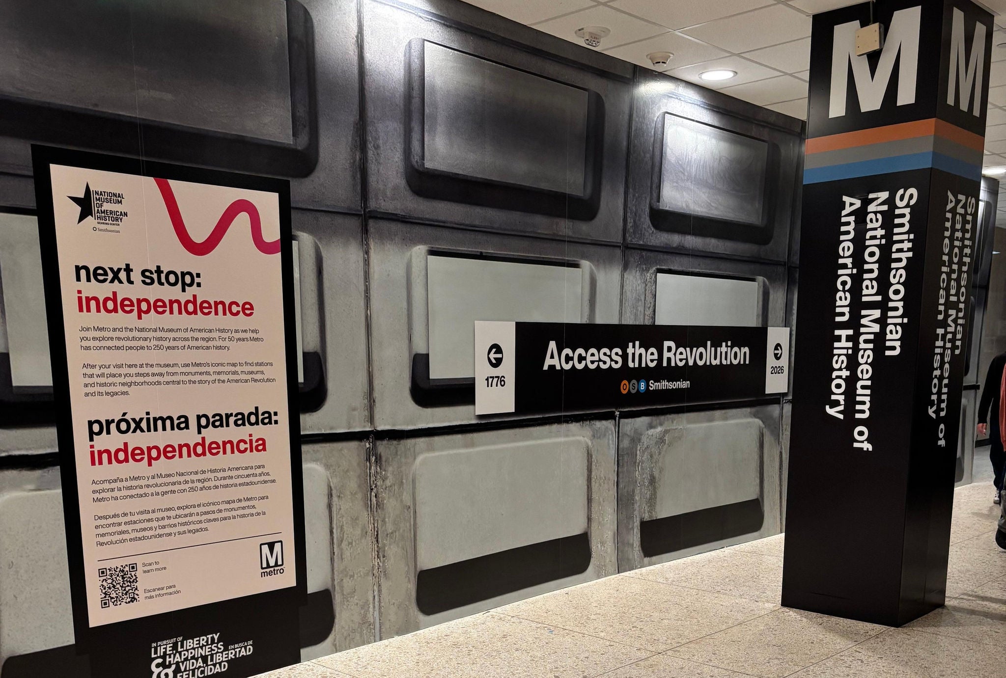 As we celebrate 50 years of Metro ahead of America’s 250th birthday, a new mural inside the Smithsonian's National Museum of American History museum showcases Metro-accessible history destinations across the DMV. 