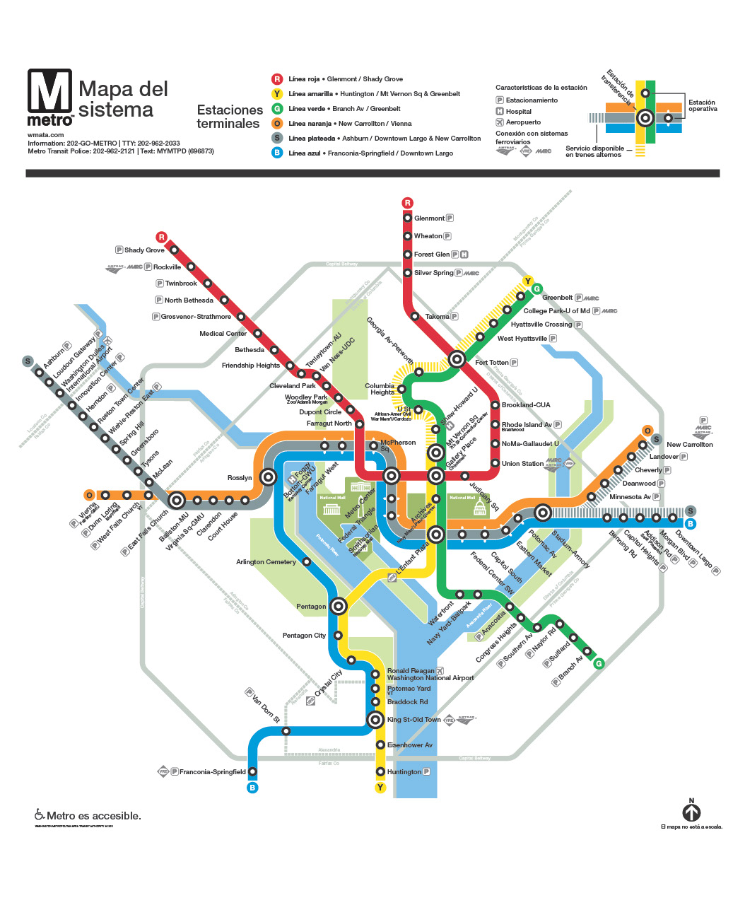Metro Rail Mapa do Sistema - Espanhol